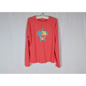 Life is Good Sunshirt L Coral Women's Turtle Graphic Long Sleeve UPF 50+ Beach